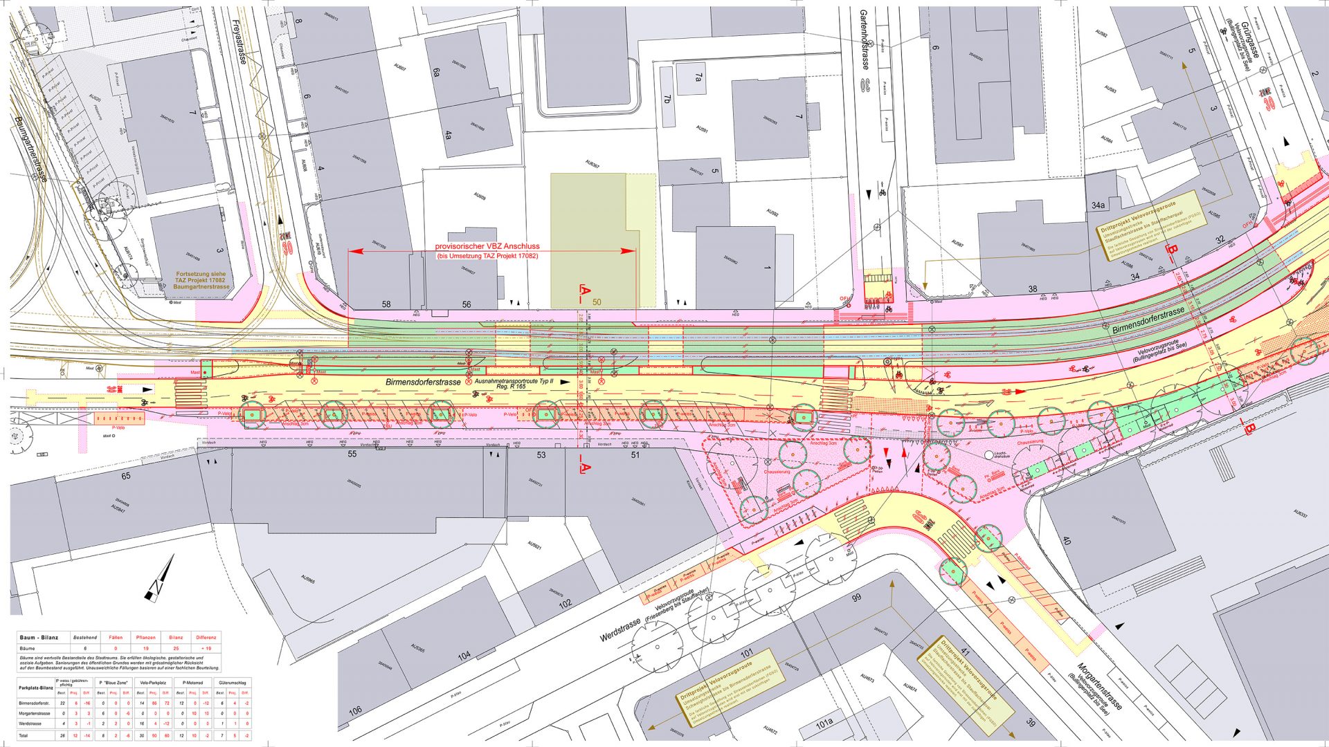 Plan Birmensdorferstrasse beim Bahnhof Wiedikon 